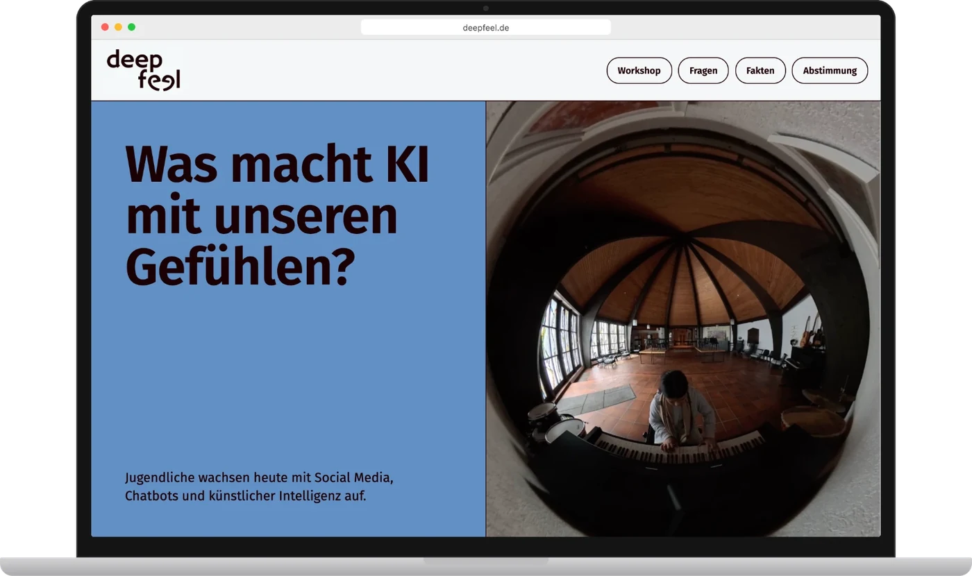 Laptop mit Website-Entwurf: „Was macht KI mit unseren Gefühlen?“